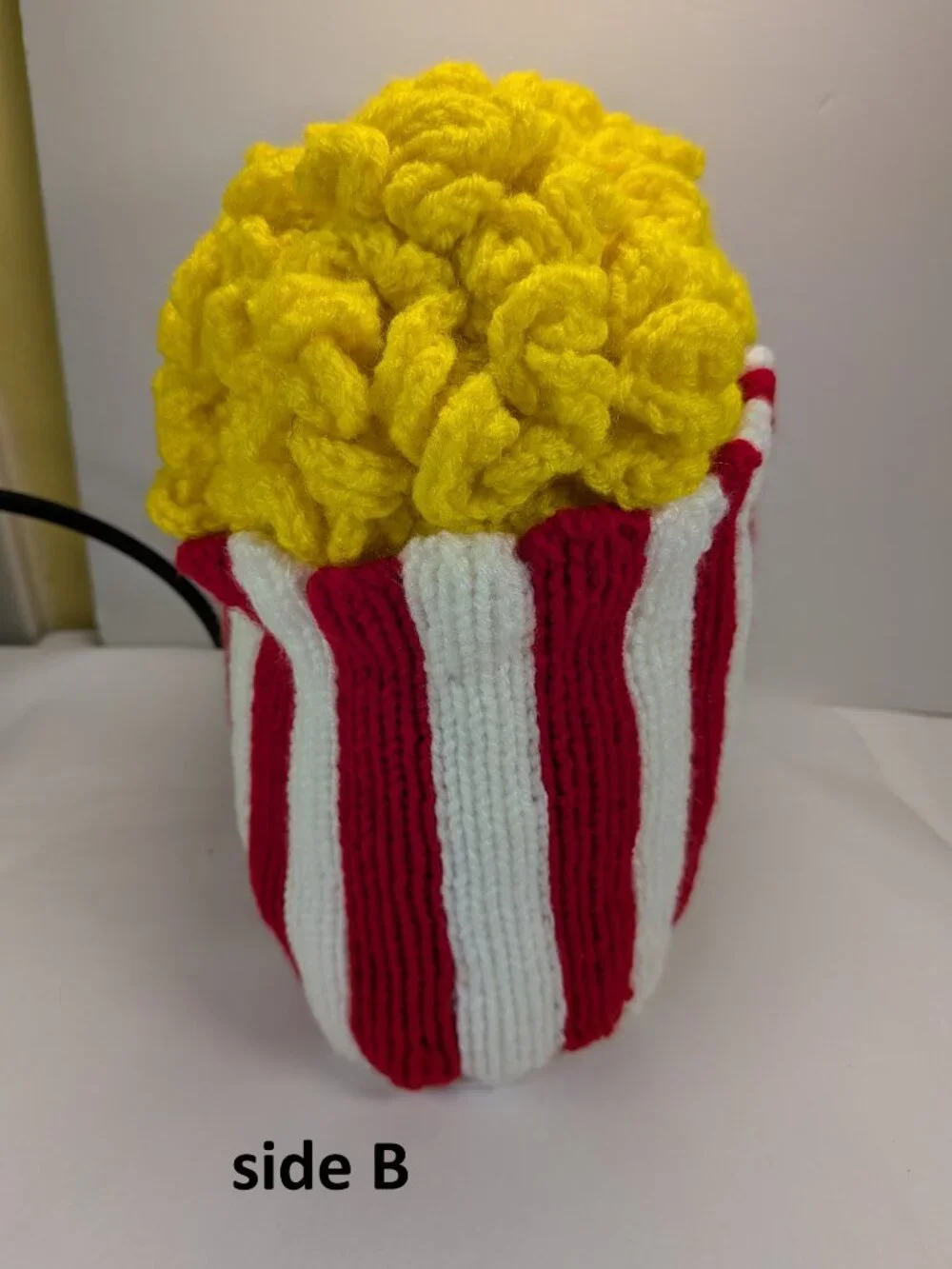 Handmade Popcorn Pillow 12x12 Movie Theater Room Decor Hand Knit Crochet 3D Art